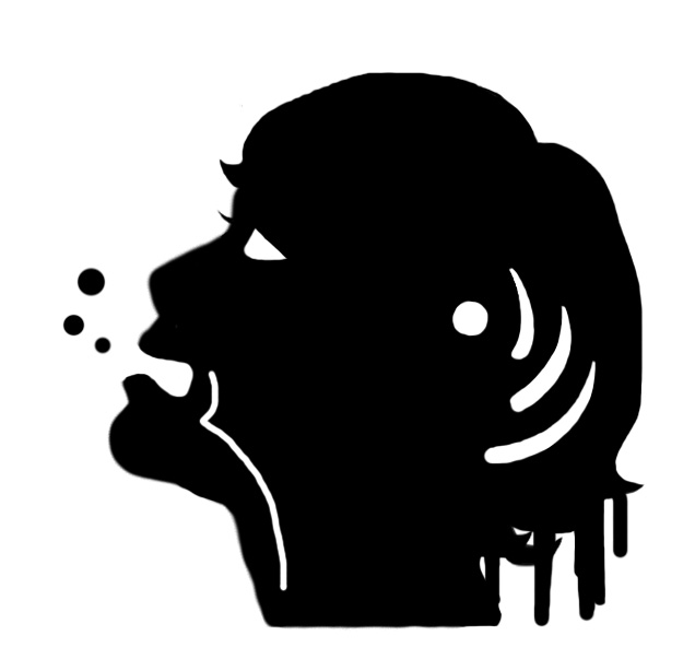 A simple, black-and-white image depicts a person's head that appears to be in pain, with bubbles coming out of their upturned mouth and their hair melting away.
